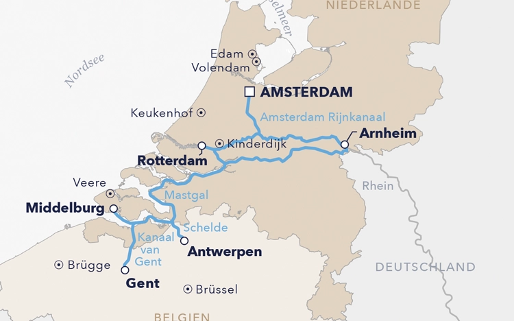 Routenkarte Tulpenkreuzfahrt 2026