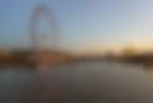 London Eye an der Themse mit Blick auf Westminster bei Sonnenuntergang
