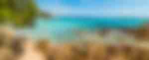 Gelbe Felsen am Strand von Capriccioli, Sardinien