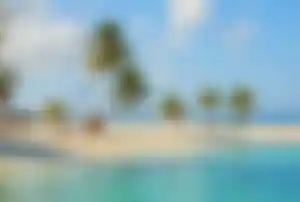 Weißer Sandstrand auf den Malediven mit Palmen und Hängesessel über türkisblauem Meer bei sonnigem Wetter