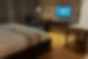 Großes Boutique-Hotelzimmer mit Schreibtisch, Fernseher und Ledersessel