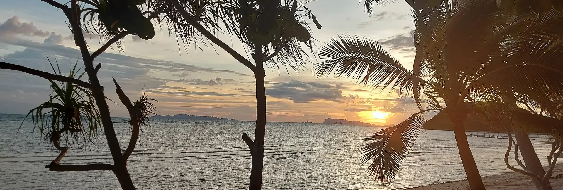 Sonnenuntergang am Strand von Koh Samui mit Palmen und ruhiger See